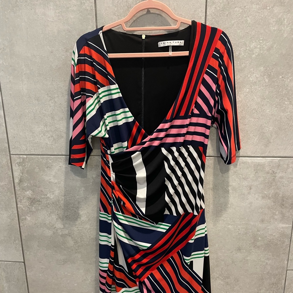 Trina Turk V neck faux wrap Jersey Dress